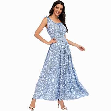OSTOO Women's 2024 Summer Boho Floral Print Tiered Casual Flowy Long Maxi Dress(Blue,L)