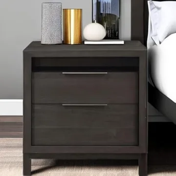 Modus Solid Wood Nightstand 2-Drawer Basalt Grey