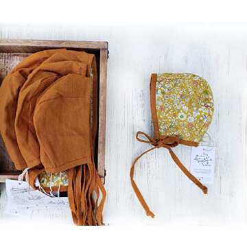 Baby Bonnet Country Hat Reversible Dual Side Linen, Cotton Floral Combinations Evy Collection Bonnets