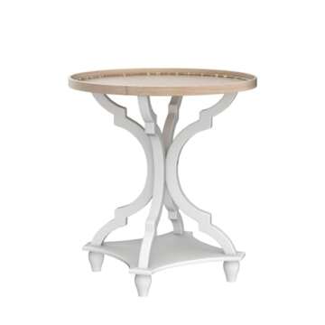 Wnutrees Farmhouse Round Accent End Table, Rustic Side Table Nightstands for Living Room, Wood Tray Top, Handcrafted Finish, Set of 2, White