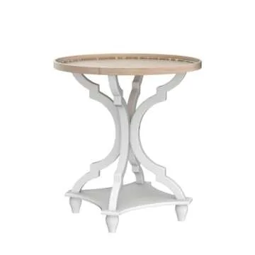 Wnutrees Farmhouse Round Accent End Table, Rustic Side Table Nightstands for Living Room, Wood Tray Top, Handcrafted Finish, Set of 2, White