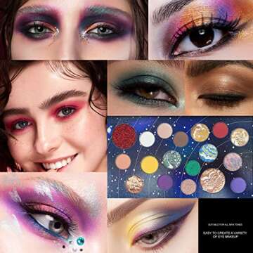 FREEORR 18 Colors Galaxy Eyeshadow Palette, Glitter Eyeshadow Makeup Multi Reflective Shimmer/Glitter Matte Bake Pressed Pearly High-pigmented Colorful Eye-Shadow Makeup Palette