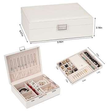 ATAIMEISEN Jewelry Organizer Box for Girls Women - Double Layer Large Travel Jewelry Case with Gift ...
