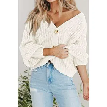 PRETTYGARDEN Women's Long Sleeve Plain Button Down Sweater Classic V-Neck Knit Cardigan Open Loose O...