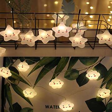NIWWIN 10 LED Battery Powered Room Light Baby Kids Cute Cloud Face Shape Lamp Corridor Decor Small Night Light Halloween Christmas Holiday String Lights Party Classroom Decor Lighting (Cloud)