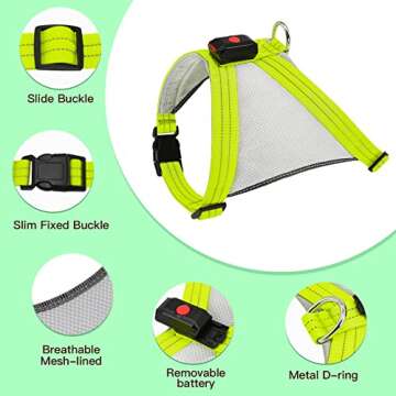 ChalkLit Light Up Dog Harness, Reflective Led Dog Harness Glow-in-The-Dark for Night Walking, USB Rechargeable Lighted Dog Safety Vest for Medium Dogs, Adjustable Soft Mesh No Pull (Green, Medium)
