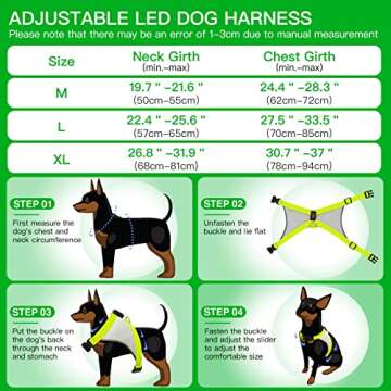 ChalkLit Light Up Dog Harness, Reflective Led Dog Harness Glow-in-The-Dark for Night Walking, USB Rechargeable Lighted Dog Safety Vest for Medium Dogs, Adjustable Soft Mesh No Pull (Green, Medium)