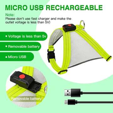 ChalkLit Light Up Dog Harness, Reflective Led Dog Harness Glow-in-The-Dark for Night Walking, USB Rechargeable Lighted Dog Safety Vest for Medium Dogs, Adjustable Soft Mesh No Pull (Green, Medium)