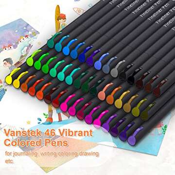 Vanstek 46 Pack Journal Planner Colored Pens, Fineliner Pens for Journaling, Writing Coloring Drawin...