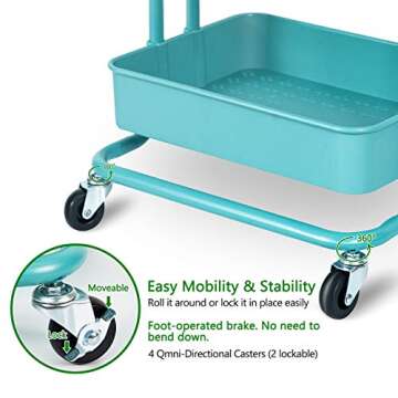 Rolling Storage Cart, 3-Tier Utility Storage Cart with Lockable Wheels, Multifunction Storage Rolling Cart with Mesh Basket and Handles, Easy Assembly