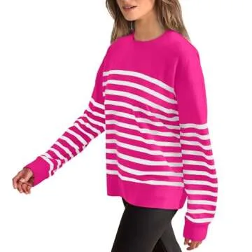 WIHOLL Sweatshirts for Women Lightweight Long Sleeve Tunic Tops for Leggings Pink and White Striped Shirt S