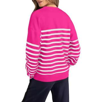 WIHOLL Sweatshirts for Women Lightweight Long Sleeve Tunic Tops for Leggings Pink and White Striped Shirt S