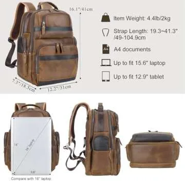 Stylish TIDING Vintage Leather Backpack for Travel