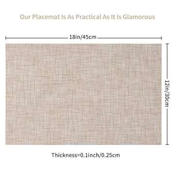 SENDAY Placemats, Set of 8 Heat-Resistant Placemats Stain Resistant Anti-Skid Placemats for Kitchen Table, Washable Durable PVC Table Mats Woven Vinyl Placemats Beige