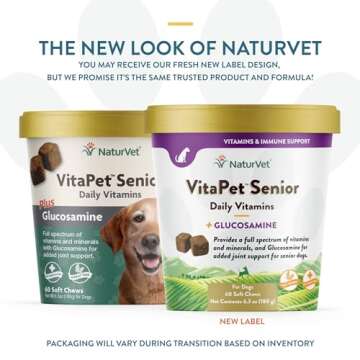 NaturVet VitaPet Senior Daily Vitamins Plus Glucosamine for Dogs, 60 ct Soft Chews, Made in The USA with Globally Source Ingredients
