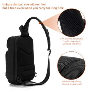KINGSLONG Crossbody Sling Bag, Lightweight Sling Bag with USB Charging Port for Men, Chest Bag Crossbody Bag Daypack Casual Shoulder Backpack for Hiking Outdoor Travel Cycling Camping