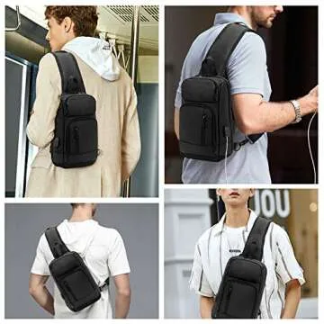 KINGSLONG Crossbody Sling Bag, Lightweight Sling Bag with USB Charging Port for Men, Chest Bag Crossbody Bag Daypack Casual Shoulder Backpack for Hiking Outdoor Travel Cycling Camping