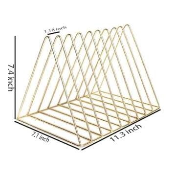 Cq acrylic Triangle File Folder Racks and Magazine Holder,10 Lattice Metal Newspaper Holder Magazine File Storage for Office Home Decoration,Gold