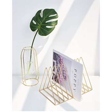 Cq acrylic Triangle File Folder Racks and Magazine Holder,10 Lattice Metal Newspaper Holder Magazine File Storage for Office Home Decoration,Gold
