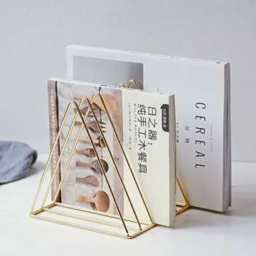 Cq acrylic Triangle File Folder Racks and Magazine Holder,10 Lattice Metal Newspaper Holder Magazine File Storage for Office Home Decoration,Gold