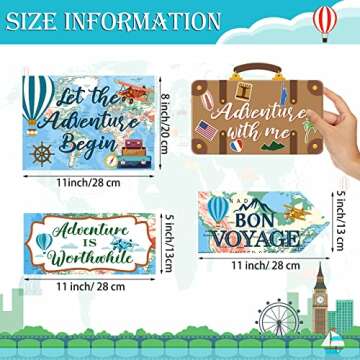 20 Pcs Travel Themed Party Decorations Set Let The Adventure Begin Sign Signs Bon Voyage for Birthda...