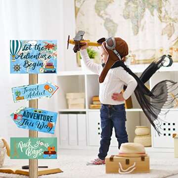 20 Pcs Travel Themed Party Decorations Set Let The Adventure Begin Sign Signs Bon Voyage for Birthday Baby Shower Decorations, 11 x 8 Inch, 5 Inch