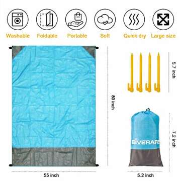 GIVERARE Sandfree Beach Blanket, Waterproof Picnic Blanket, Quick Drying Indoor&Outdoor Family Mat w...