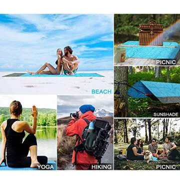 GIVERARE Sandfree Beach Blanket, Waterproof Picnic Blanket, Quick Drying Indoor&Outdoor Family Mat with 4 Stakes&4 Corner Pockets for Travel, Camping, Hiking, Music Festival