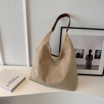 Suede Tote Bag, 2024 New Womens Suede Tote Bag, Suede Purse, Faux Leather Tote Bag for Women Vintage Handle Bag (Beige)
