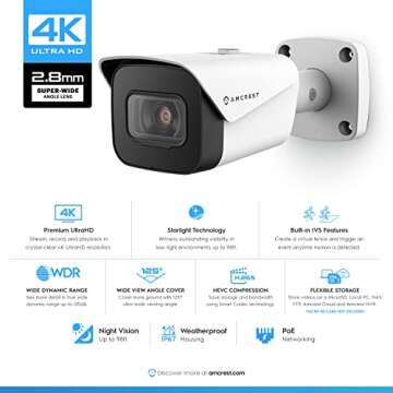 Amcrest 4K Security Camera System w/ 4K (8MP) 8CH PoE NVR, (4) x 4K (8-Megapixel) IP67 Weatherproof Metal Bullet POE IP Cameras, Pre-Installed 2TB Hard Drive, NV4108E-IP8M-2496EW4-2TB (White)