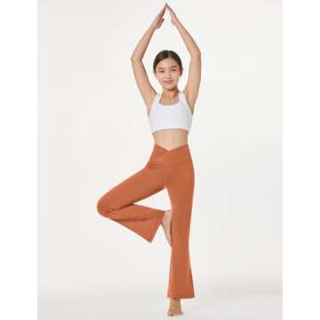 BALEAF Girls' Flare Leggings Cross High Waisted Bootcut Yoga Dance Pants Kids Bell Bottoms Leggings with Pockets