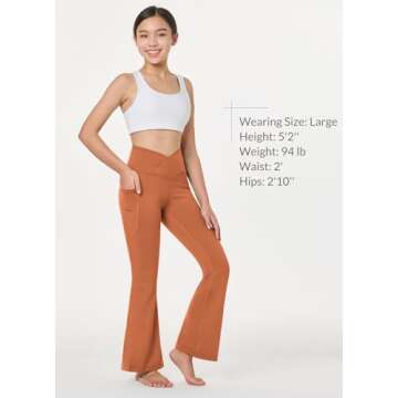 BALEAF Girls' Flare Leggings Cross High Waisted Bootcut Yoga Dance Pants Kids Bell Bottoms Leggings with Pockets