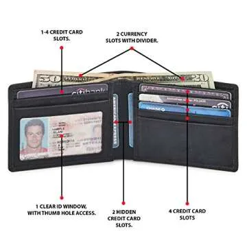 Stylish Real Leather Bifold Wallet with RFID Blocking