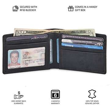 Stylish Real Leather Bifold Wallet with RFID Blocking