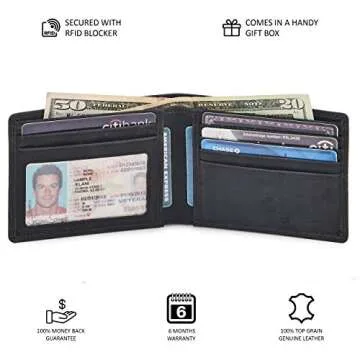 Stylish Real Leather Bifold Wallet with RFID Blocking