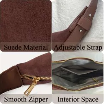 Suede Shoulder Bag for Women Slouchy Crescent Hobo Handbag Fashion Satchel Purse with Adjustable Strap 2024 Khaki