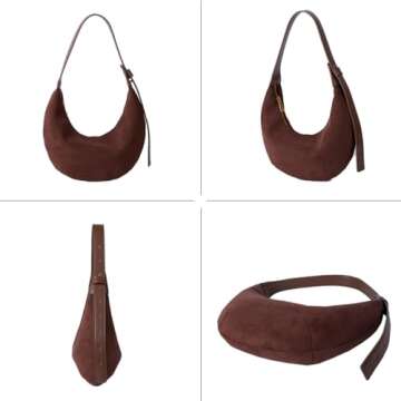 Suede Shoulder Bag for Women Slouchy Crescent Hobo Handbag Fashion Satchel Purse with Adjustable Strap 2024 Khaki