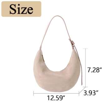 Suede Shoulder Bag for Women Slouchy Crescent Hobo Handbag Fashion Satchel Purse with Adjustable Strap 2024 Khaki