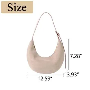 Suede Shoulder Bag for Women Slouchy Crescent Hobo Handbag Fashion Satchel Purse with Adjustable Strap 2024 Khaki