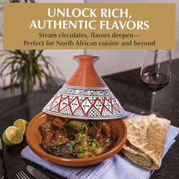 Kamsah Tagine Pot for Flavor Enrichment - Clay Pot for Cooking (10”, 3.1 QT) - Moroccan Ceramic Po...