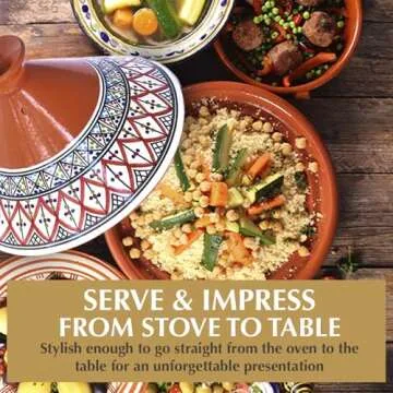 Kamsah Tagine Pot for Flavor Enrichment - Clay Pot for Cooking (10”, 3.1 QT) - Moroccan Ceramic Pots for Cooking with Lid & Serving Bowl - Medium Handmade Cookware, Bohemian Red, Non-Stick, Lead-Free