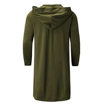Huangse Men's Mid-Length Street Fashion Steampunk Cape Cloak with Hood Long Sleeve Solid Color Fleece Cardigan Trench Coat(Green,Medium)