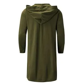 Huangse Men's Mid-Length Street Fashion Steampunk Cape Cloak with Hood Long Sleeve Solid Color Fleece Cardigan Trench Coat(Green,Medium)