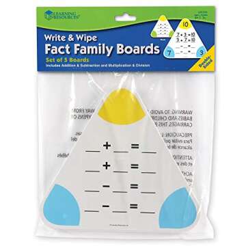 Learning Resources Write & Wipe Fact Family Boards, Set of 5 Boards, Ages 6+, Multicolor, 10 H in (LER3799)
