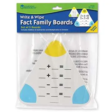 Learning Resources Write & Wipe Fact Family Boards, Set of 5 Boards, Ages 6+, Multicolor, 10 H in (LER3799)