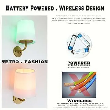 HEQIQEH Rustic Vintage Battery Operated RGB Wall Sconce Light Fixture with Remote Control, Flared Funnel Linen Fabric Shade Dimmable Nightstand Lamps for Bedroom Bedside, 2 Packs (Antique)