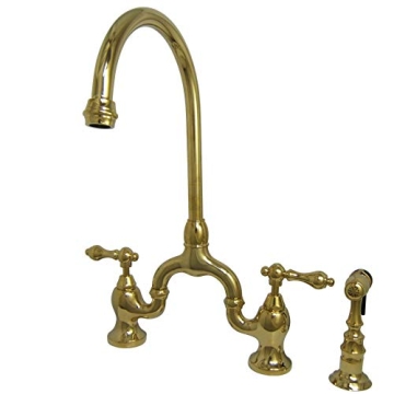 Kingston Brass KS7792ALBS Polished Brass Kitchen Faucet with Sprayer for Farmhouse Aesthetic