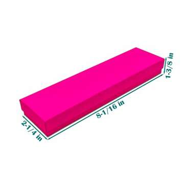 TheDisplayGuys - 25-pack #82 Cotton Filled Neon Kraft Paper Jewelry Box Gift Case - Fuchsia (8 1/16" x 2 1/4" x 1 3/8")