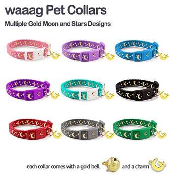 waaag Cat Collars, Gold Moons and Stars Cat Collar, Safety Breakaway Cat Collar, Glow in The Dark (Kitten 6.5"-10" Neck, Black)