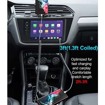 USB C Cable Fast Charging, 2Pack 3ft Coiled USB A to Type C Charge Cord for Car, USB-C Charging Cable Compatible with iPhone 16/15/Samsung Galaxy S20 S10 S9 S8 Plus Note 10 9 8 and More USB C Devices